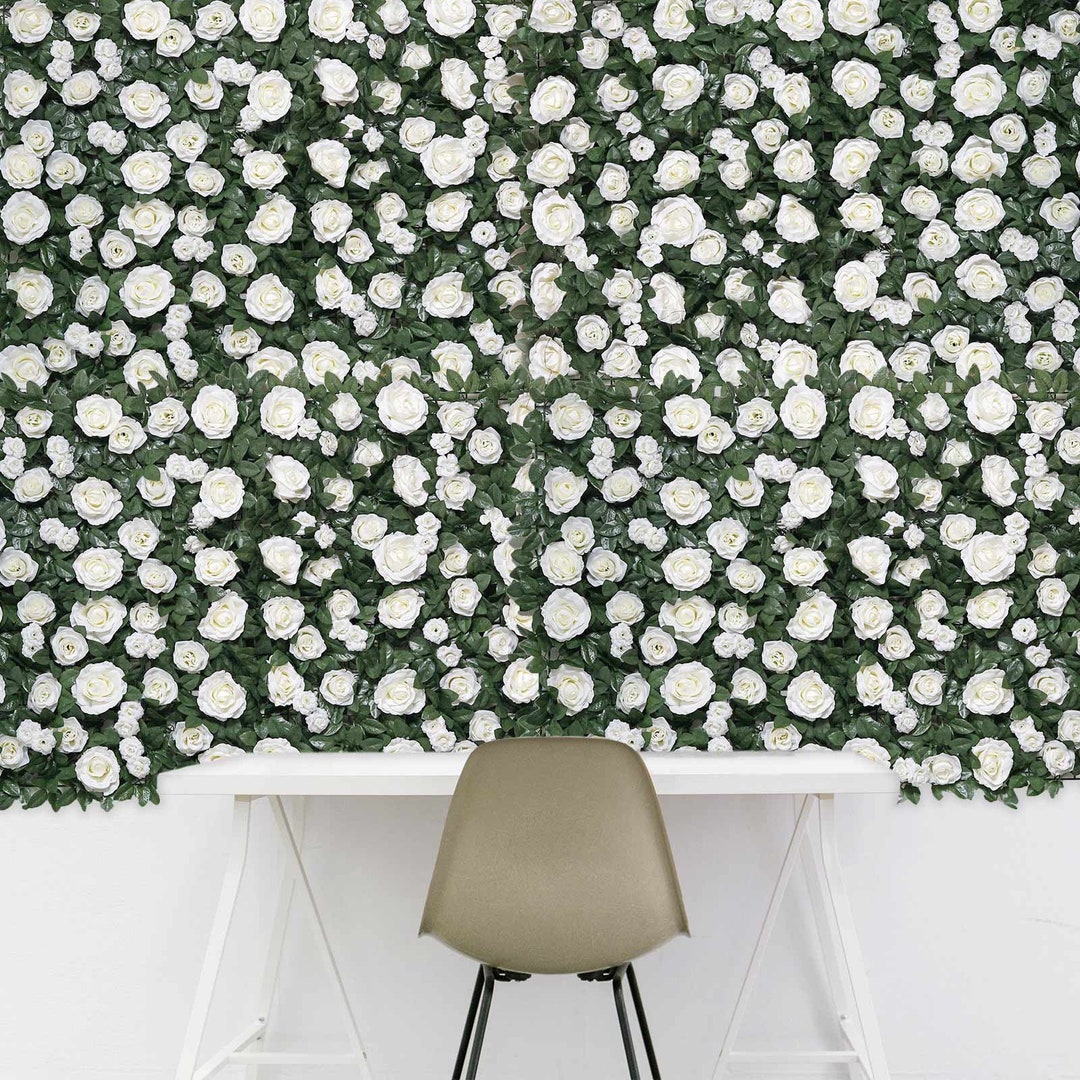 3 Sq Ft - White Silk Rose Flower Wall Panel for Birthday Party, Baby ...