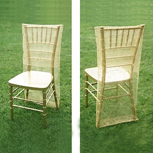 Ivory Organza Chiavari Chair Covers | Chair Slipcovers with Satin Embroidery