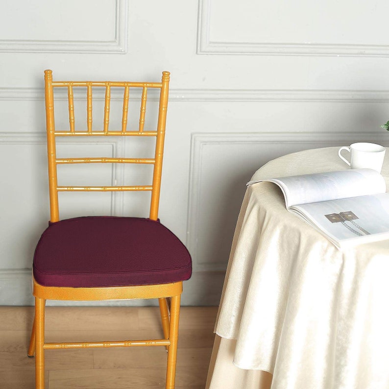2inch Thick Burgundy Chiavari Chair Pad, Memory Foam Seat Cushion With Ties and Removable Cover