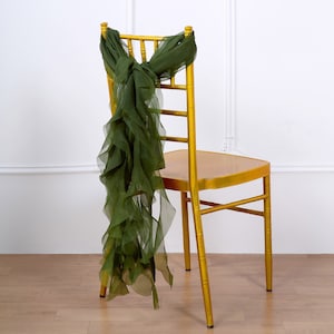 Set of 6 Strands - Olive Green Chiffon Sash For Chair Decor, Wedding Chair Sash, Chiavari Chair Sashes