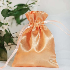 12 Pack | 3”x4” Peach Satin Favor Bags, Drawstring Pouch, Wedding Party Favors, Gift Bags, Jewelry Bags, Drawstring Bulk Favor Bags