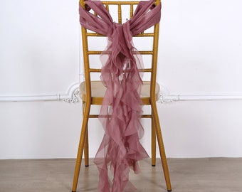 Set of 6 Strands - Mauve/Cinnamon Rose Chiffon Sash For Chair Decor, Wedding Chair Sash, Chiavari Chair Sashes