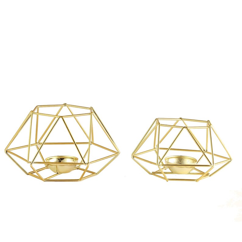 Set of 2 Gold Tea Light Candle Holders Hexagon Top Etsy