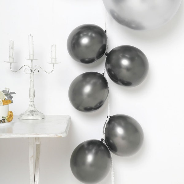 25 Pack - 12" Chrome Charcoal Gray Metallic Latex Helium Balloons