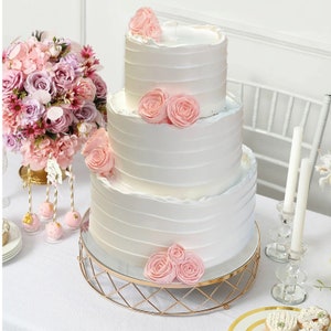 16" Gold Metal Geometric Diamond Cut Cake Stand, Dessert Display Riser ...