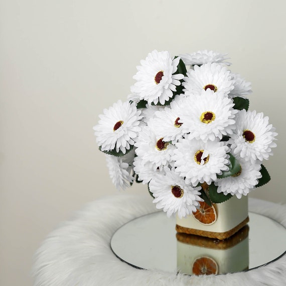 4 Bushes White Gerbera Daisy Artificial Flowers, Artificial Daisy