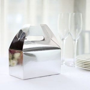 25 Pack | Metallic Silver Party Favor Boxes, Gift Tote Boxes, Gable ...