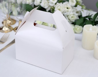 25 Pack | Classic White Party Favor Boxes, Gift Tote Boxes, Gable Boxes, Favor Bags, Candy Boxes, Treat Boxes, Party Supplies - 6"X3.5"X7"