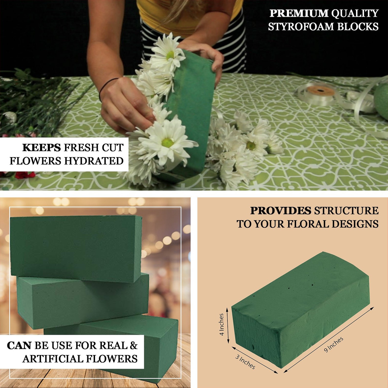 Set of 3 Green Wet Floral Foam Bricks Styrofoam Blocks for Etsy
