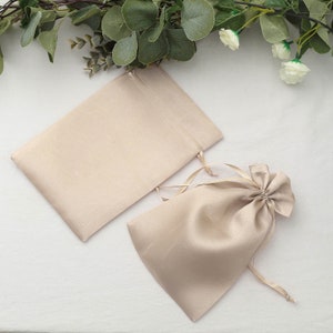 12 Pack | 6”x9” Beige Satin Favor Bags, Drawstring Pouch, Wedding Party Favors, Gift Bags, Jewelry Bags, Drawstring Bulk Favor Bags