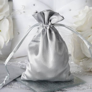 12 Pack | 4”x6” Silver Satin Favor Bags, Drawstring Pouch, Wedding Party Favors, Gift Bags, Jewelry Bags, Drawstring Bulk Favor Bags
