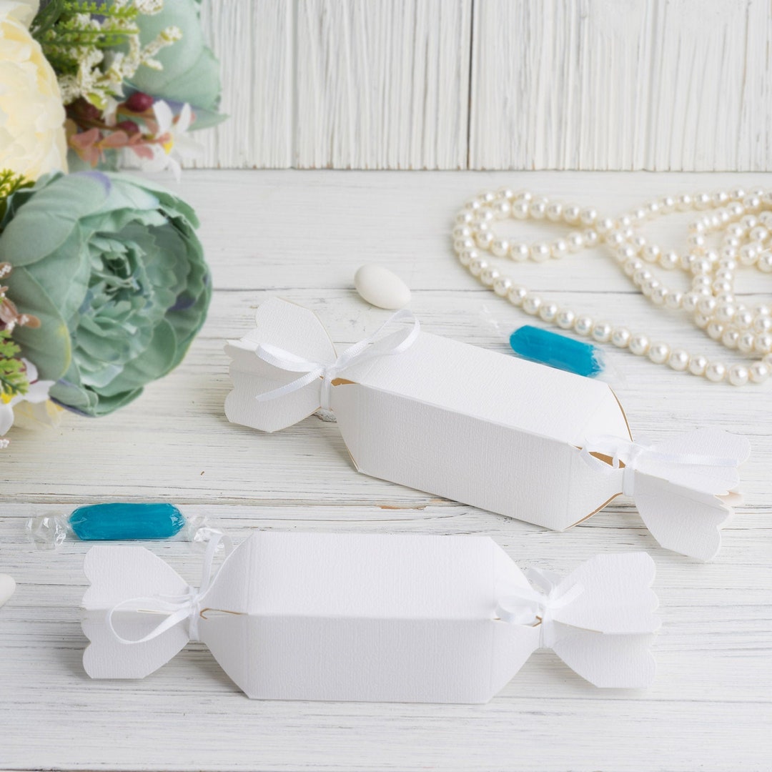 25 Pack White Candy Shape Favor Boxes With Satin Ribbon, Wedding Party ...
