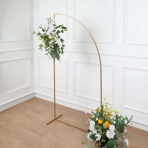 6ft Gold Metal Wedding Arch Chiara Backdrop Stand, Half Moon Floral Frame Arbor Display For Wedding Ceremony or Event Background