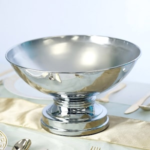 12&quot; Metallic Silver Metal Vase, Flower Vase, Pedestal Bowl Vase, Round Metal Vase for Wedding Centerpiece, Modern Decor, Housewarming Gift
