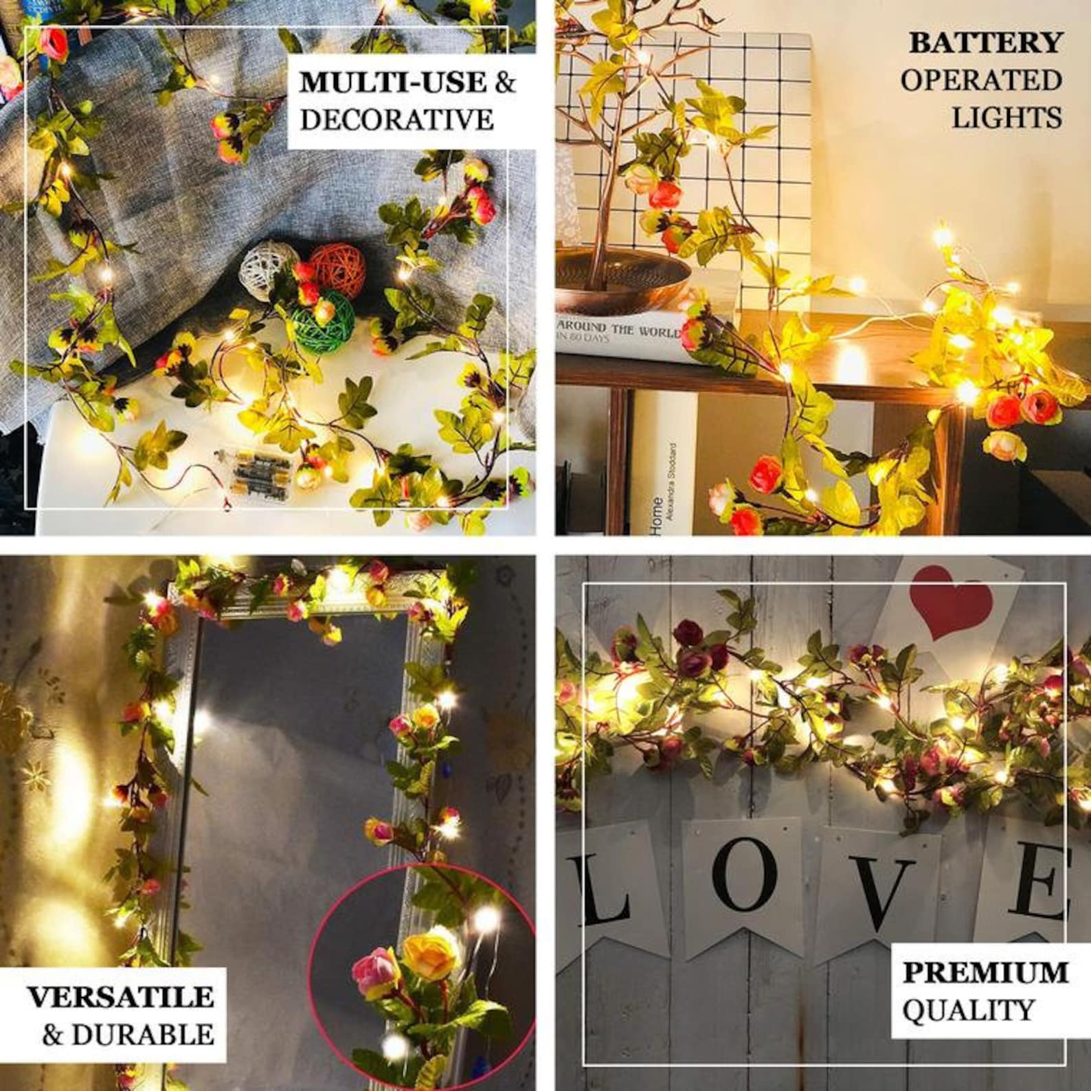 9FT Artificial Rose Flower Fairy Lights New Year Garland Etsy