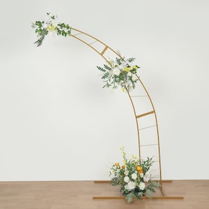 8ft Gold Metal Crescent Moon Wedding Arch Photography Backdrop Stand, Curved Design Flower Balloon Frame, Collapsible Arbor Stand With Base image 5