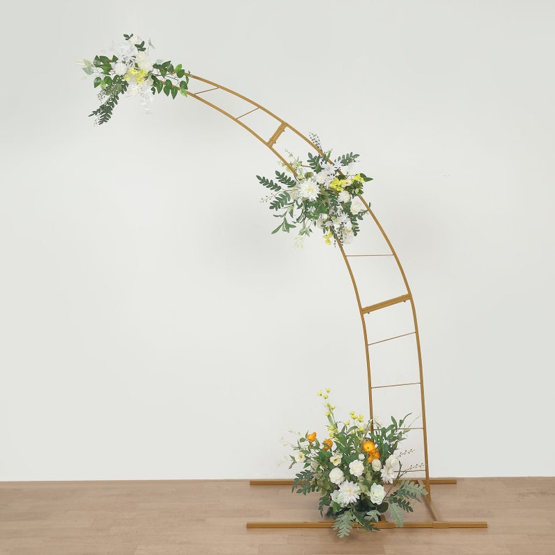 8ft Gold Metal Crescent Moon Wedding Arch Photography Backdrop Stand, Curved Design Flower Balloon Frame, Collapsible Arbor Stand With Base image 5