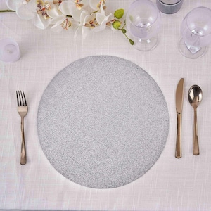 6 Pack | Silver Sparkle Placemats Non Slip Decorative Table Placemat, Round With Glitter Sparkles