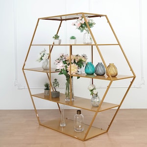 4ft Large Gold Metal Hexagonal Cake Dessert Display Stand, Wedding Arch Backdrop, Balloons Rack, Modern Bookcase