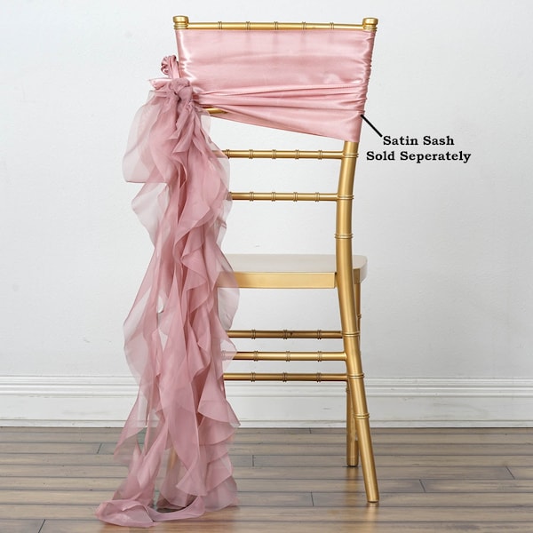 Set of 6 Strands - Dusty Rose Chiffon Sash For Chair Decor, Wedding Chair Sash, Chiavari Chair Sashes