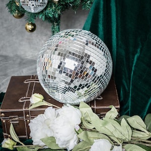 2 Pack | 12&quot; Large Silver Disco Ball Ornaments, Mirror Foam Ball with Hanging Swivel Ring, Reflection Ball For Holiday, Wedding, Party Decor