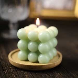 2 Pack | 2" Sage Green Bubble Cube Decorative Paraffin Wax Candle Set, Unscented Long Burning Pillar Candle Gift