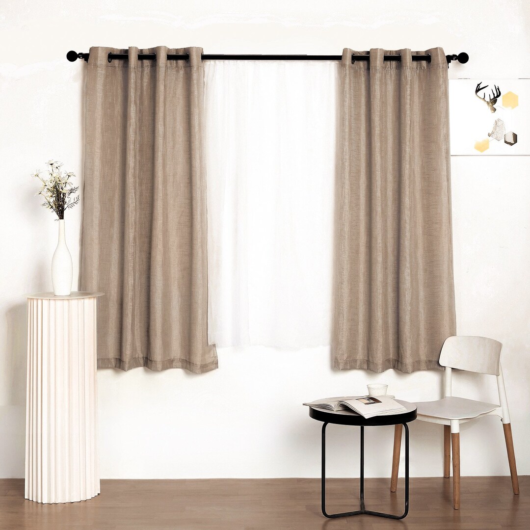 Set of 2 52x64 Faux Linen Curtain Panels, Bedroom Curtains Window Treatment Door Window Curtains ...