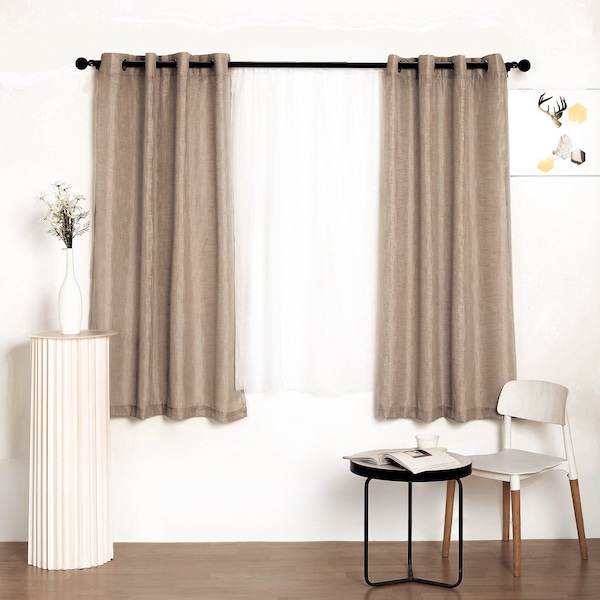 Set Of 2 | 52"x64"| Faux Linen Curtain Panels, Bedroom Curtains Window Treatment Door Window Curtains With Chrome Grommets - Taupe