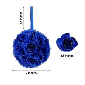 2 Pack | 7inch Royal Blue Flower Ball, Rose Kissing Balls, Hanging Pomander, Flower Girl Bouquet, Silk Rose Ball, Wedding Centerpiece