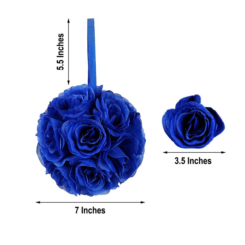 2 Pack | 7inch Royal Blue Flower Ball, Rose Kissing Balls, Hanging Pomander, Flower Girl Bouquet, Silk Rose Ball, Wedding Centerpiece