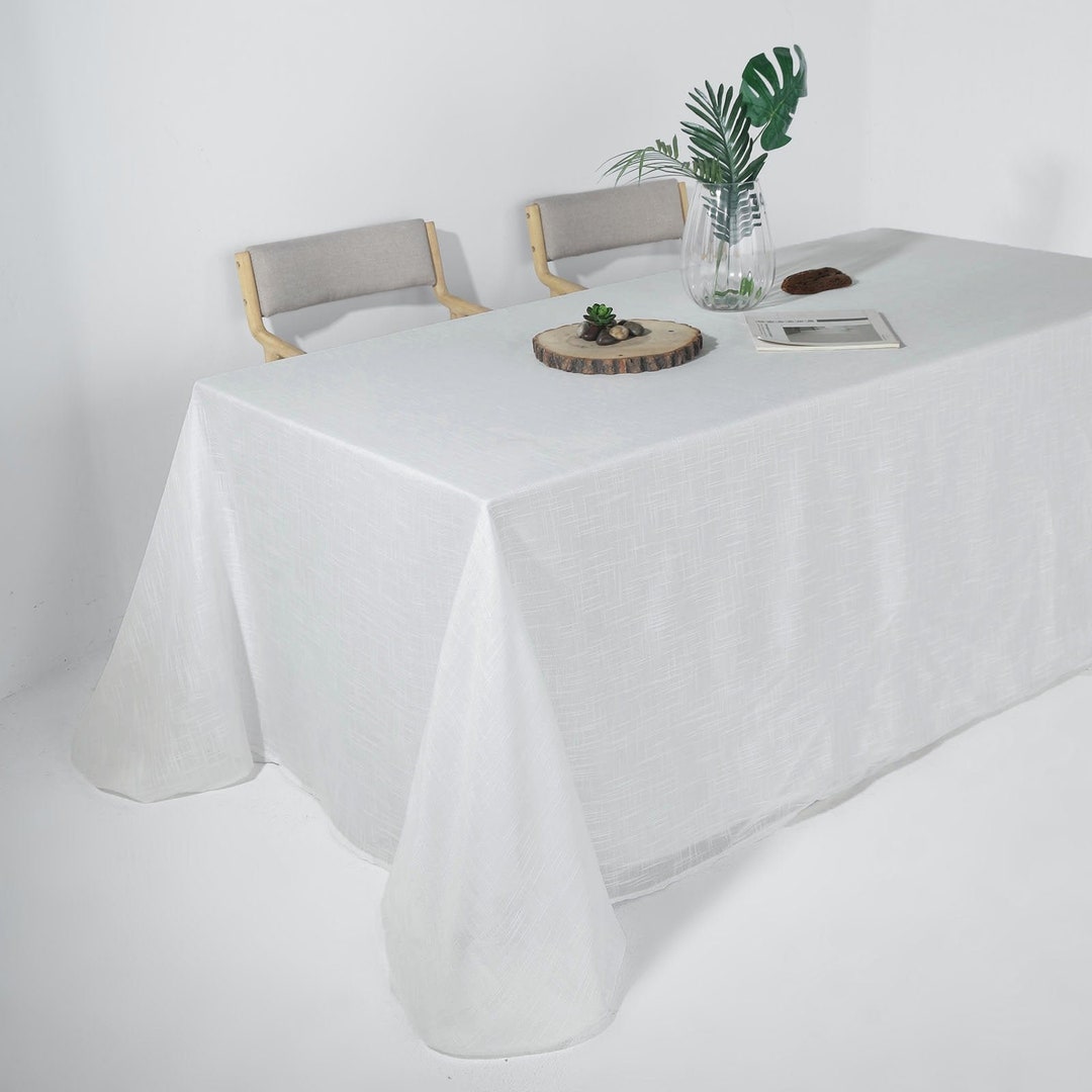 90x156 White Seamless Rectangular Tablecloth, Linen Table Cloth With ...