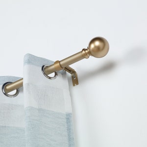 Gold Metal Curtain Rod Drapery Hardware Set, 42&quot; - 126&quot; Long Adjustable Curtain Pole Rod With Round Finials