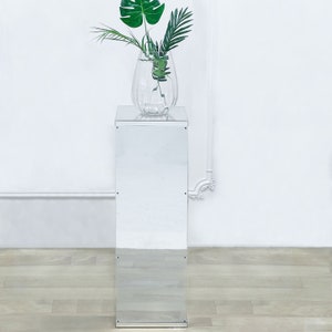 24&quot; Silver Acrylic Pedestal Riser, Acrylic Display Box, Floral and Centerpiece Riser, Wedding Plinth, Showcase Box, Mirror Finish Cake Stand