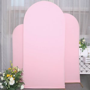 Set Of 3 | Matte Pink Spandex Fitted Wedding Arch Covers For Round Top Chiara Backdrop Stand Covers, Photography Backdrop  - 5ft, 6ft, 7ft