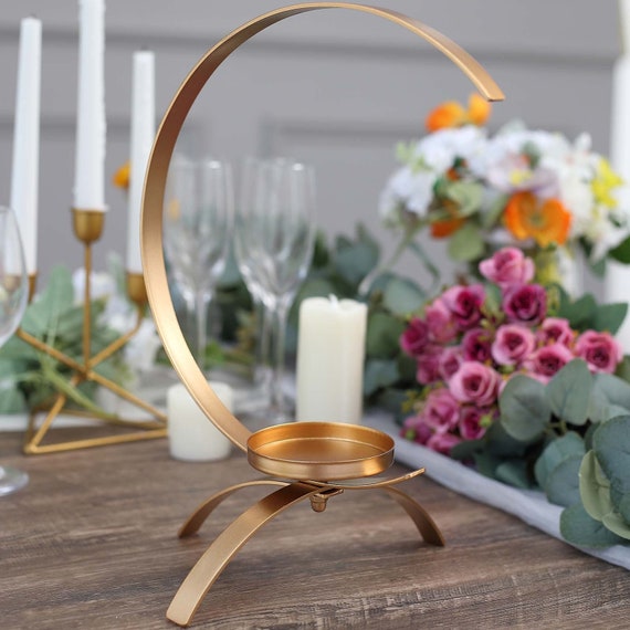 13 Gold Moon Crescent Shaped Metal Pillar Candle Holder