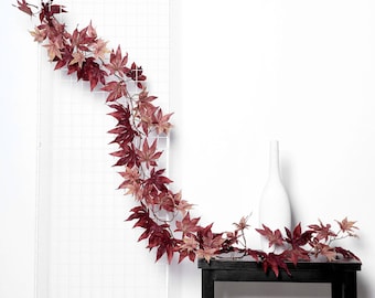 6FT Fall Garland Artificial Maple Leaves, Maple Leaf Table Runner Mantle Garland, Fall Wedding Arch Foliage Decor - Burgundy
