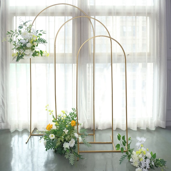 Metal Wedding Arch Stand,Set of 2 Gold Curved Top Arch Backdrop Stand  Wedding Arches for Ceremony Birthday Anniversary Baby Shower Floral Stand