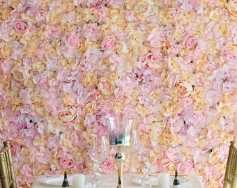 13 Sq ft - 4 Panels Pink/Champagne Assorted Silk Flower Wall Panel For Birthday Party, Baby Shower, Wedding Photography Backdrop, Floral