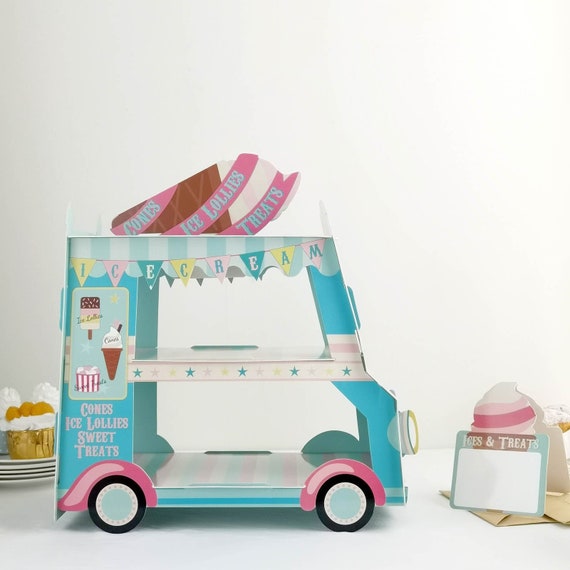 16" | 3 Tier Cardboard Ice Cream Truck, Miniature Truck, Table Decor, Party Supplies, Baby Shower, Birthday Decorations