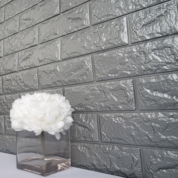 10 Pack 58 Sq.ft Silver 3D Brick Wallpaper, Self Adhesive Home Decor  Waterproof Brick Wall Decals, Peel and Stick 3D Foam Brick Wall Tiles 