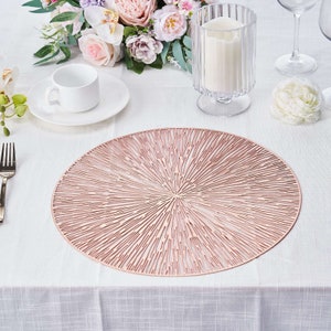 15&quot; Round Vinyl Placemats, Spiked Design Dining Table Mats, Wedding Placemats, Vinyl Lace Doilies, Plastic Charger Plates - 6 Pack | Blush