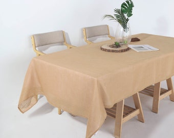 60x102" Natural Rectangular Tablecloth, Premium Faux Linen, Wrinkle Free Table Cloth, Rustic Wedding, Table Decor, Faux Burlap Tablecloth