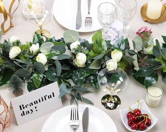 40" | Real Touch Green Eucalyptus & Willow Leaves Garland With Ranunculus Flowers