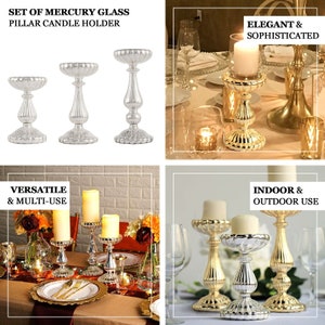 Efavormart | Set of 3 - Mercury Glass Gold Pillar Candle Holders, Taper ...