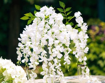 5 Bushes - 44" White Flower Garland, Artificial Flowers, Hanging Garland, Wisteria Vines, Floral Garland for Rustic Wedding