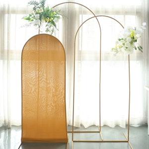 5ft | Matte Gold Spandex Fitted Wedding Arch Covers For Round Top Chiara Backdrop Stands, Photography Backdrop, Wedding Decor Stand Covers