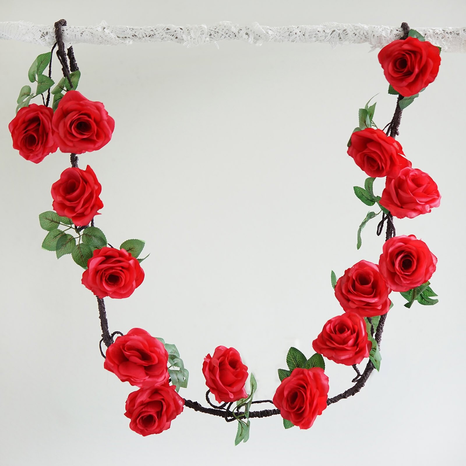 6 FT Red Rose Garland With Leaves Artificial Rose Vine Floral Etsy