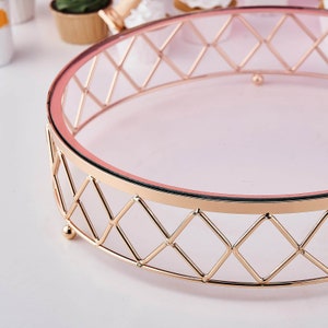 14 Round Gold Metal Geometric Cake Stand Display Riser with Glass Top, Cupcake Stand Holder, Wedding Cake Stand, Metal Cake Stand image 3