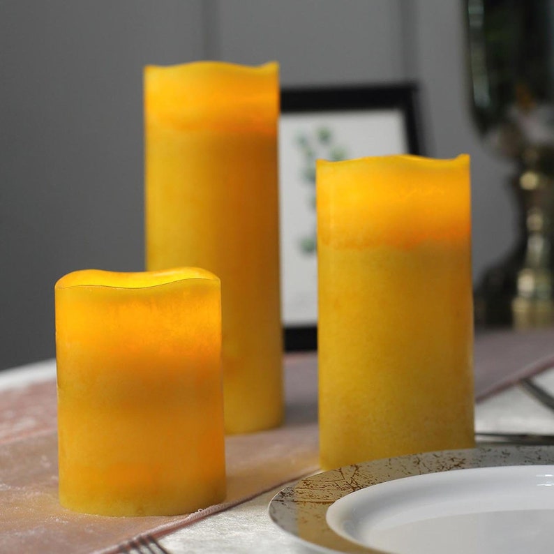 Gold Flameless Pillar Candles Candle Pillars With Remote Etsy