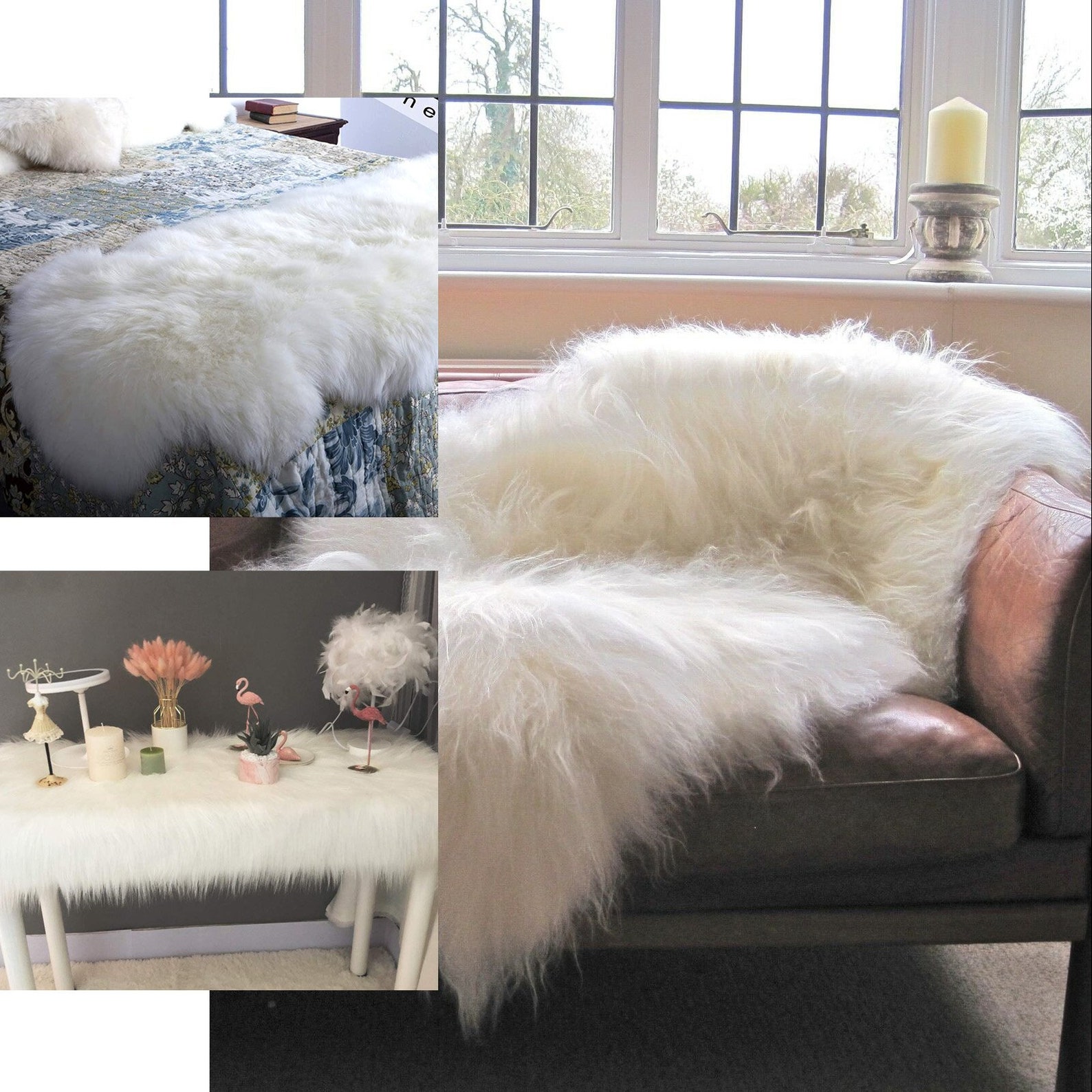 White Shaggy Faux Fur Table Runner Place Mat Faux Sheepskin Etsy